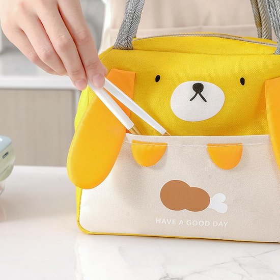 Lunchtas, leuke geïsoleerde herbruikbare lunchtassen, waterdichte opvouwbare lunchtas voor vrouwen, mannen, kinderen en studenten, reizen, picknick, school (gele beer) van Merkloos — afbeelding 4