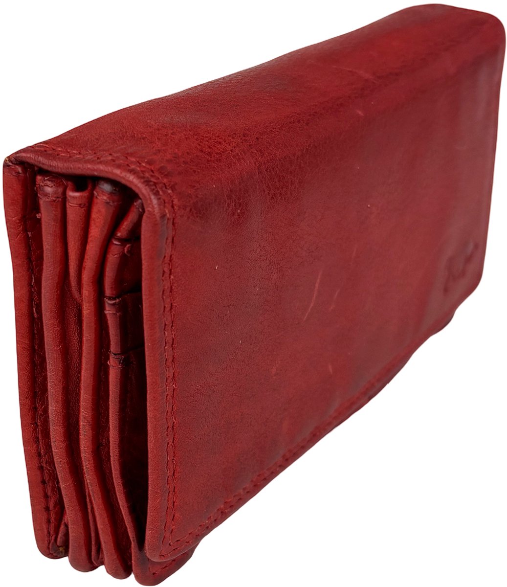 Rode leren damesportemonnee Zacht gewassen leer - Luxe portemonnee rood - Ruime dames portemonnee Duurzaam en stijlvol