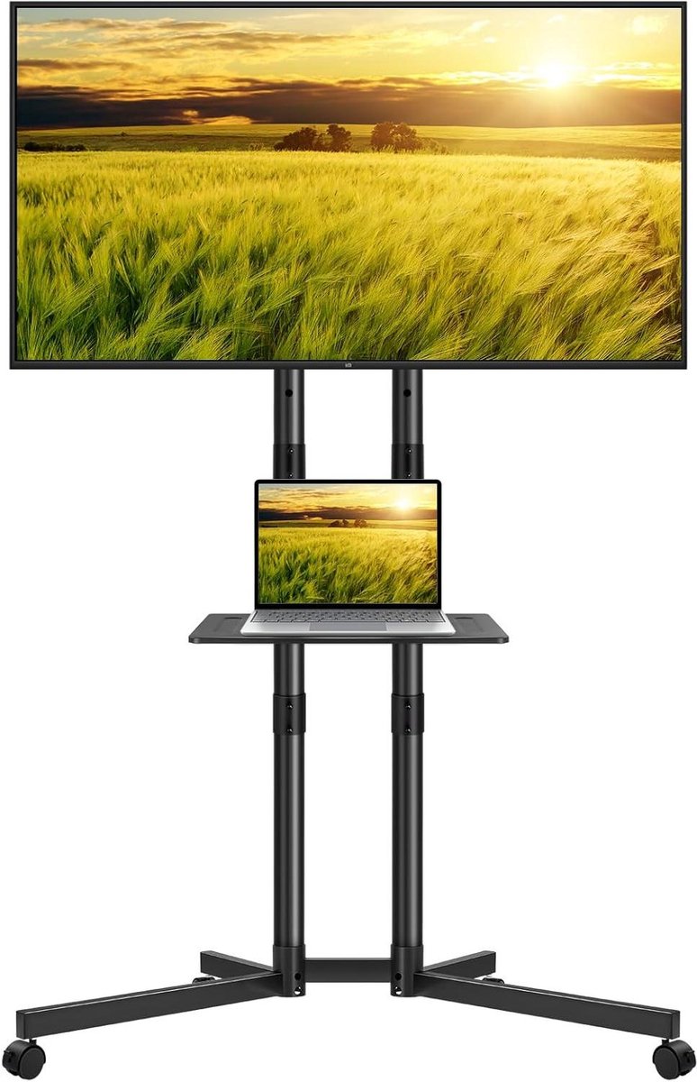 Mobile TV Cart for 32 to 85 Inch LCD LED Flat Screen/Curved TVs Floor Stand on Wheels with Height Adjustable Shelf Max VESA 600x400mm Rolling Holds up to 50kg