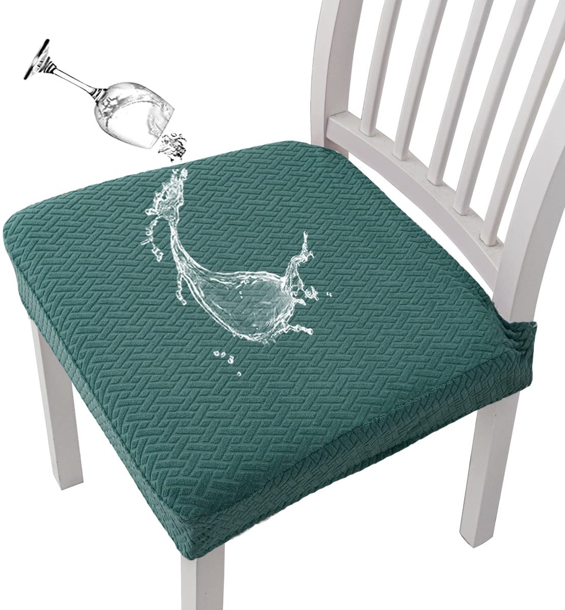 Ibenzoa® Waterdichte Stoelhoezen - Jacquard Stof, 6 Stukken, Donkergroen, voor Eetkamer & Banket