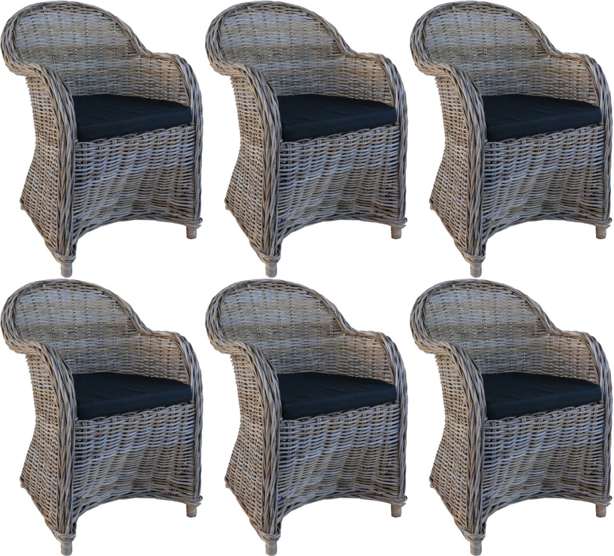 Decomeubel - Rotan Stoel Kubu Grey met zwart Kussen - set van 6 stoelen
