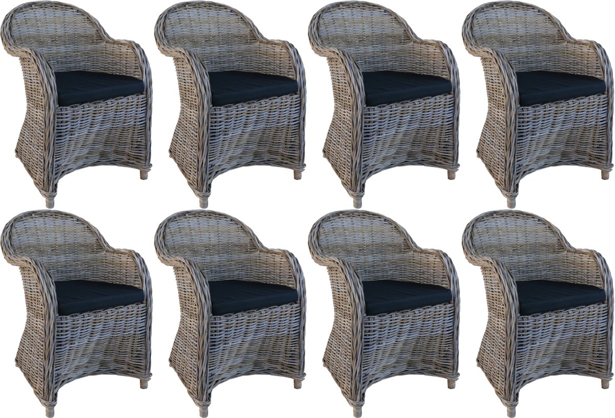 Decomeubel - Rotan Stoel Kubu Grey met zwart Kussen - set van 8 stoelen
