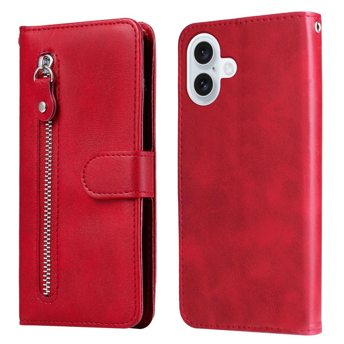 Mobigear Telefoonhoesje geschikt voor Apple iPhone 17 Hoesje | Mobigear Zipper Bookcase Portemonnee | Pasjeshouder voor 3 Pasjes | Telefoonhoesje voor Pinpas / OV Kaart / Rijbewijs - Rood