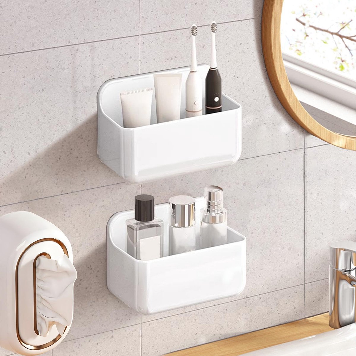 Ibenzoa® Doux en Functioneel Doucherek: 2 Stuks Acryl Doucheplanken Zonder Boren met Shampoohouder