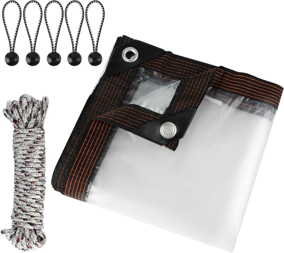 Allecto Plus - Transparant waterdicht dekzeil 2 x 2 m met ringen en bindtouw voor plantenkas tuin balkon - Beschermhoes voor buiten - UV-bestendig - Eenvoudig te bevestigen