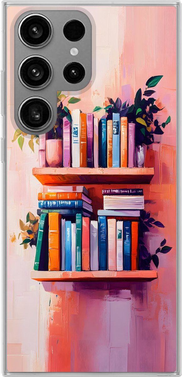Telefoonhoesje Geschikt voor Samsung Galaxy S23 Ultra hoesje - Planken - Boeken - Bladeren - Siliconen Telefoonhoesje Telefoonhoesje