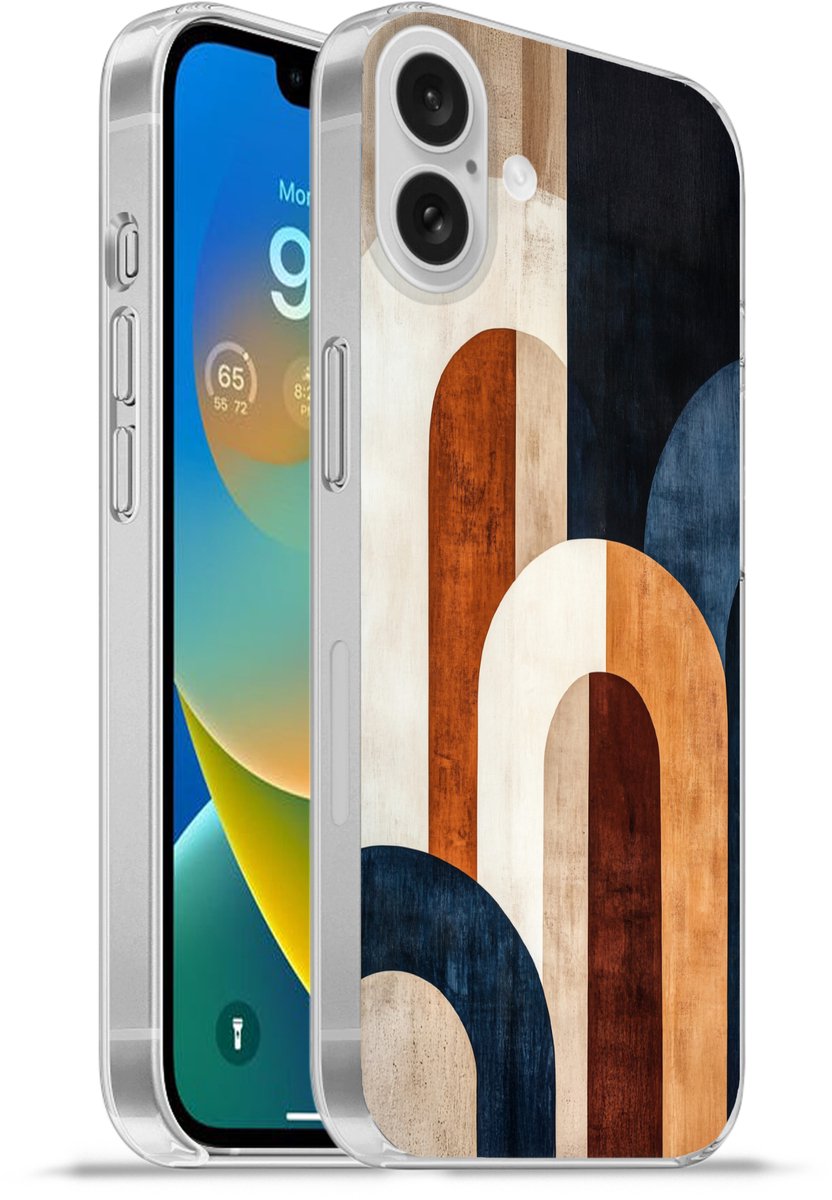 Telefoonhoesje Geschikt voor Apple Iphone 16 Plus hoesje - Abstract - Vormen - Donkerblauw - Siliconen Telefoonhoesje Telefoonhoesje