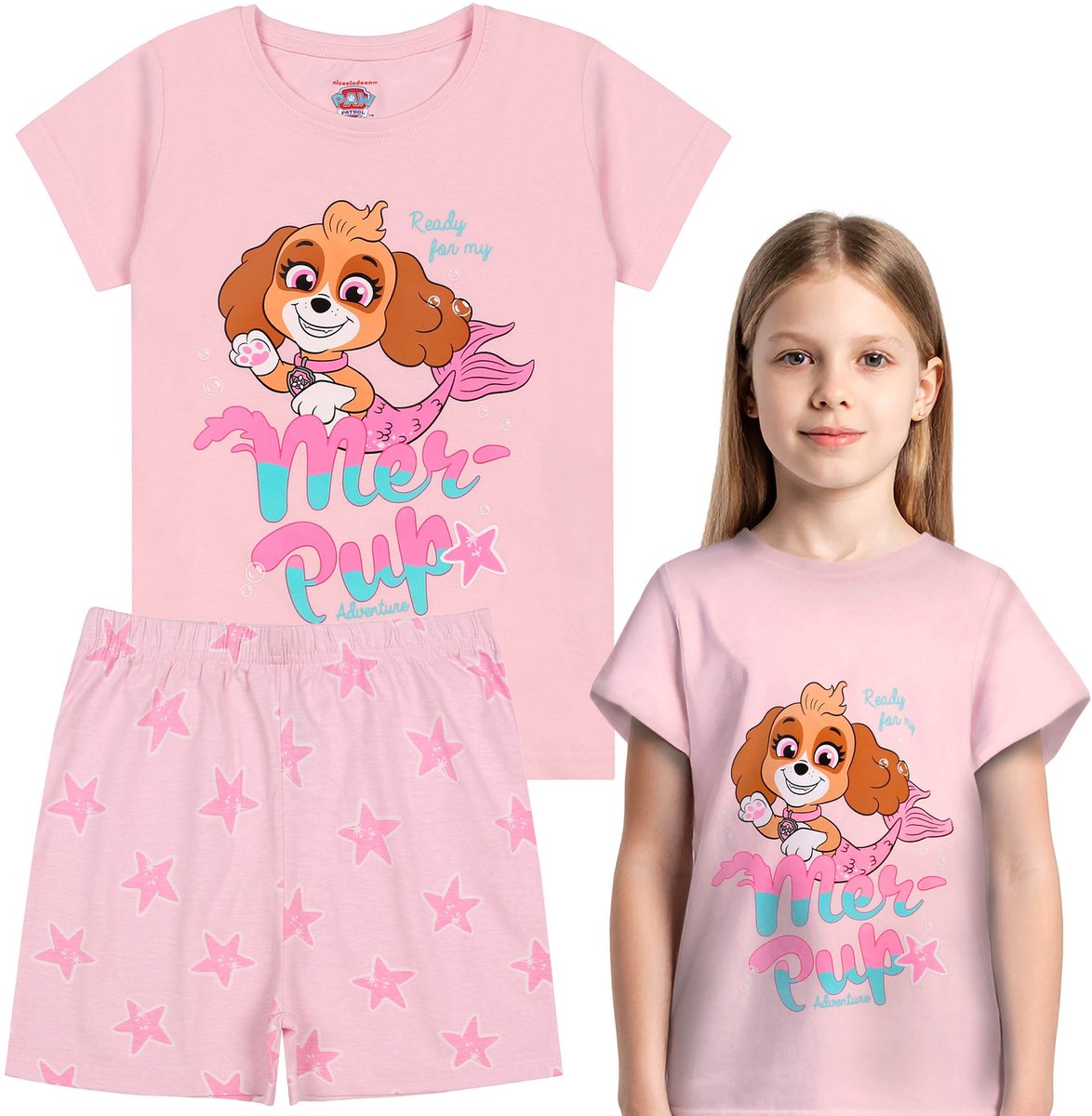 PAW Patrol Skye KATOENEN, roze TWEEDELIG pyjama VOOR DE ZOMER met korte mouwen 100% KATOEN