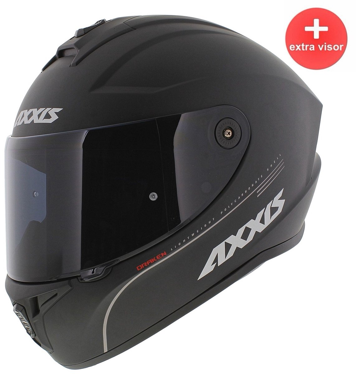Axxis Draken helm solid mat zwart XS / met helder & donker vizier