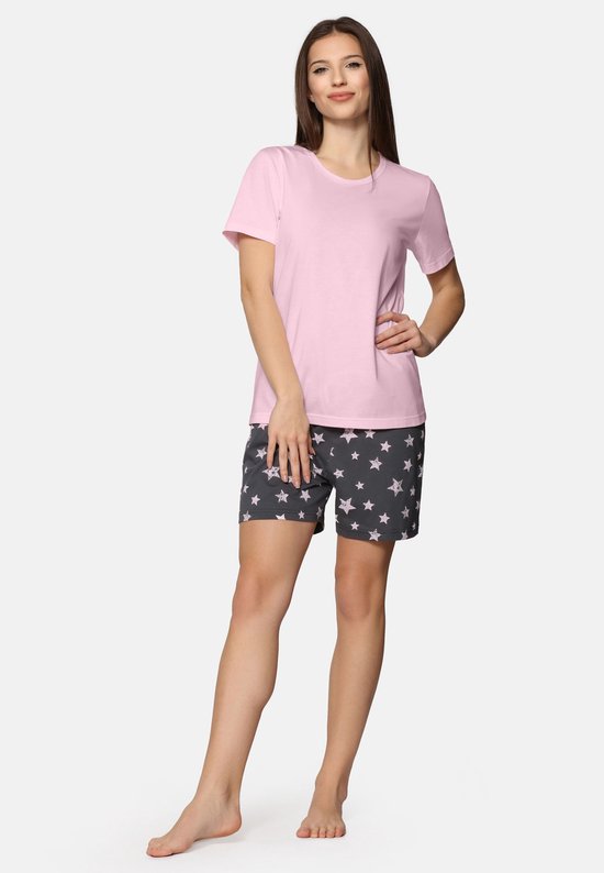 Pyjama femme Merry Style MS MS10-177-PJ - col rond - manches courtes - short sans poches - Katoen - Amarante/ Grijs - XXL