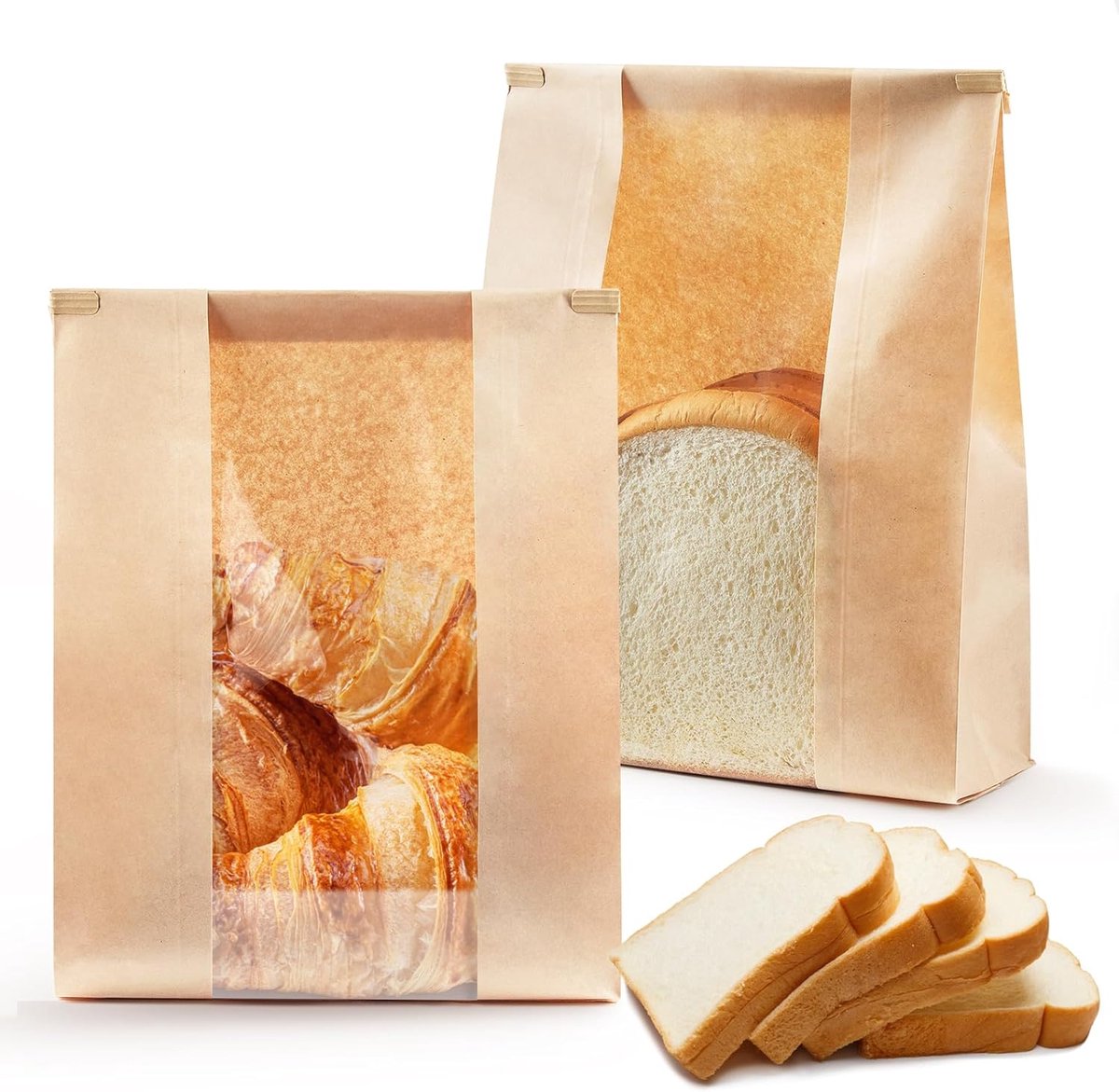 10 stuks Kraft-papieren broodzakken - Met blikken tapesluiting - 35,5 x 20,8 x 8,9 cm - Met venster - Zelfgemaakte bakverpakkings- en opbergzakken - Geschikt voor het bakken van koekjes, het verpakken van brood, biscuits en koffiebonen - Houtkleur
