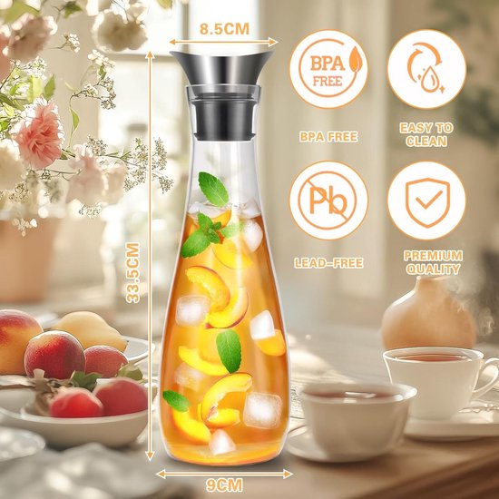 KAKWAII Carafe en Verre de 1,2 Litre Pichet en Verre, Carafe Eau pour