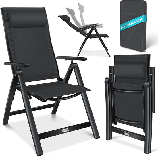 KESSER® Tuinstoel met hoge rugleuning en armleuningen | Aluminium opvouwbare stoel met kussen | Kampeerstoel met 7-voudig verstelbare rugleuning |
