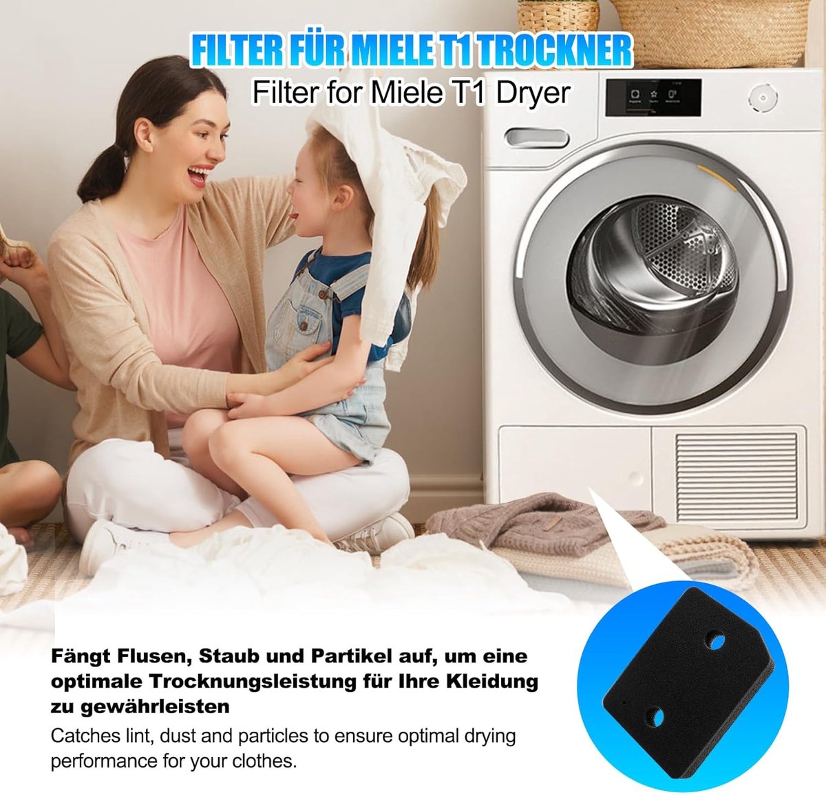 4 stuks filters voor Miele T1-serie droger 9164761, fijn 4 stuks filters voor Miele T1-serie droger 9164761, fijn