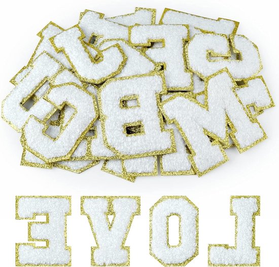 Morcheiong Zelfklevende chenille-letterpatches A-Z, opstrijkbare letters voor kleding, stof, schoenen en tassen, 26 stuks (oranje