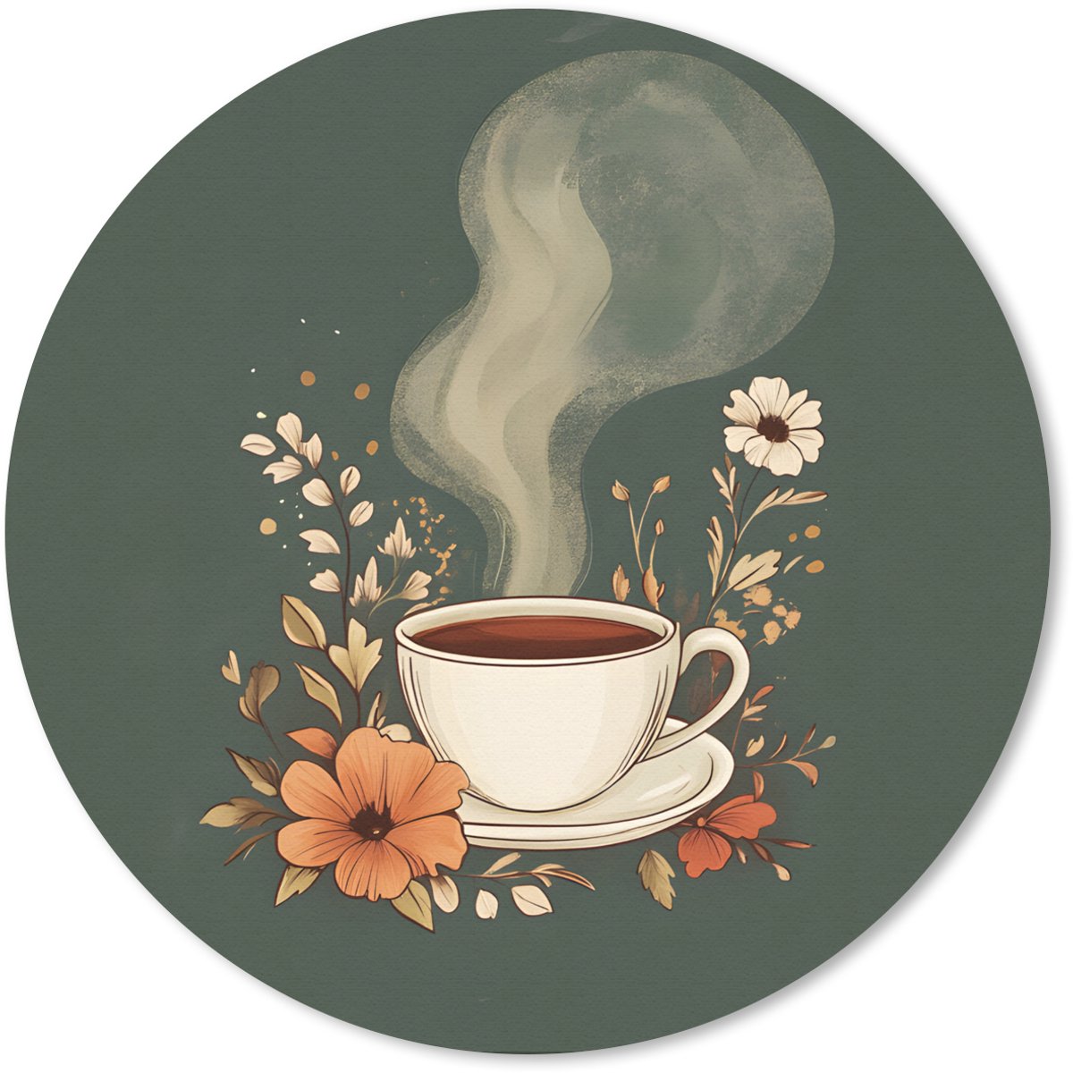 Muismat rond 30x30 cm - Mousepad Kop - Bloemen - Groen - Koffie - Ronde muismatten