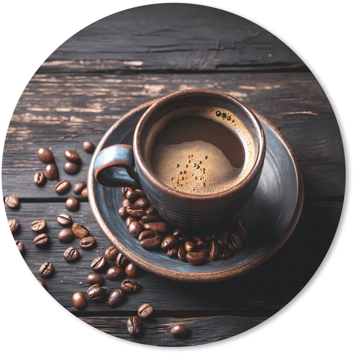 Muismat rond 40x40 cm - Mousepad Kop - Koffie - Hout - Bonen - Ronde muismatten