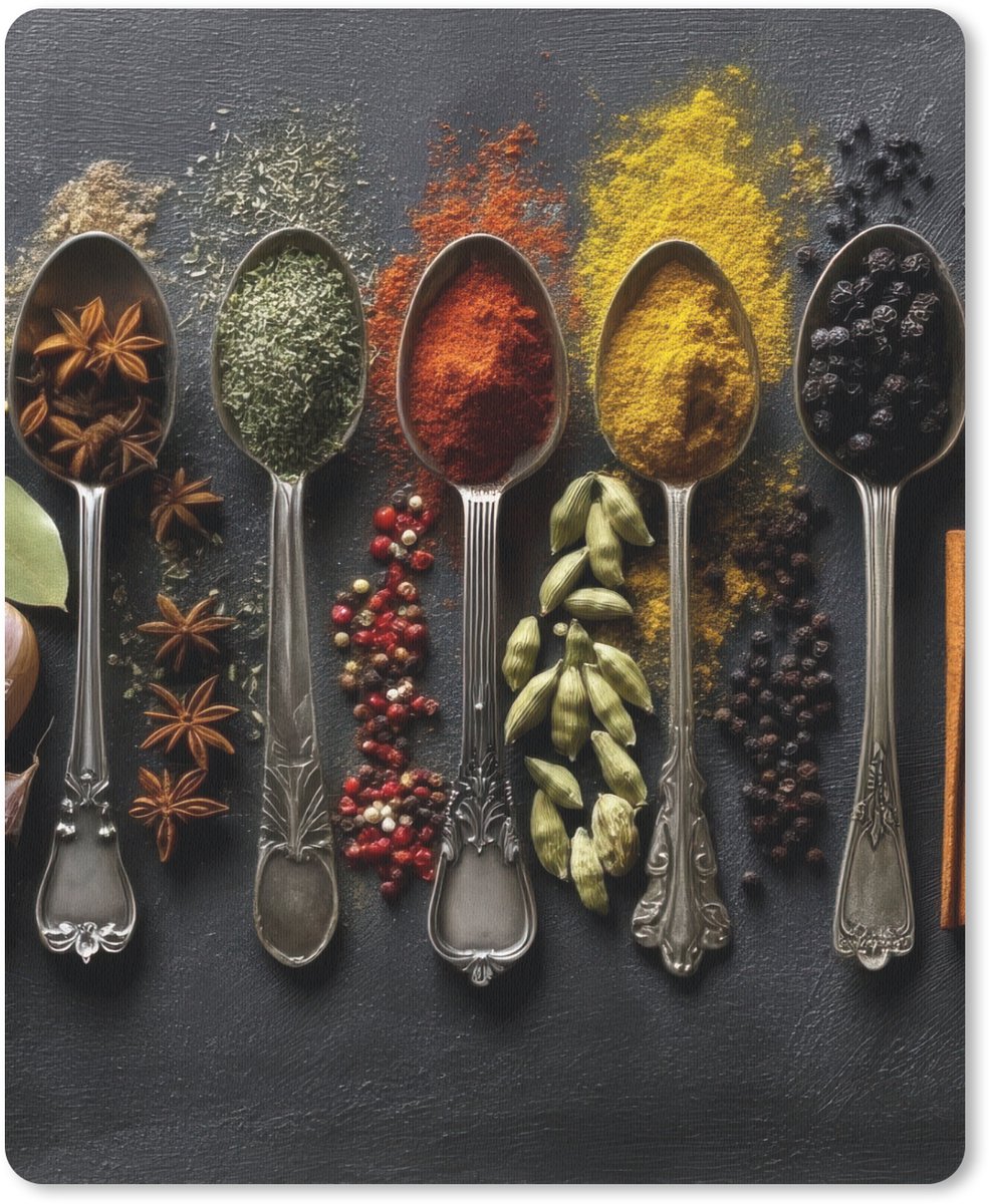 Muismat 19x23 cm - Mousepad Lepels - Specerijen - Kaneel - Chili - Muismatten