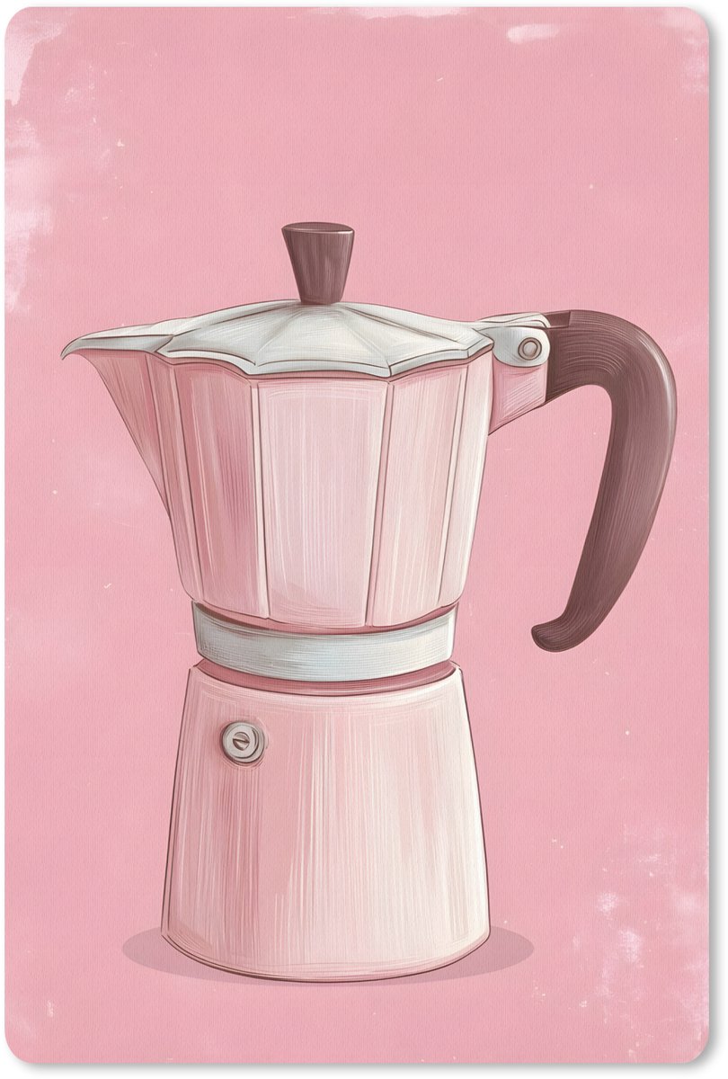 Muismat 18x27 cm - Mousepad Roze - Mokkapot - Illustratie - Koffie - Muismatten