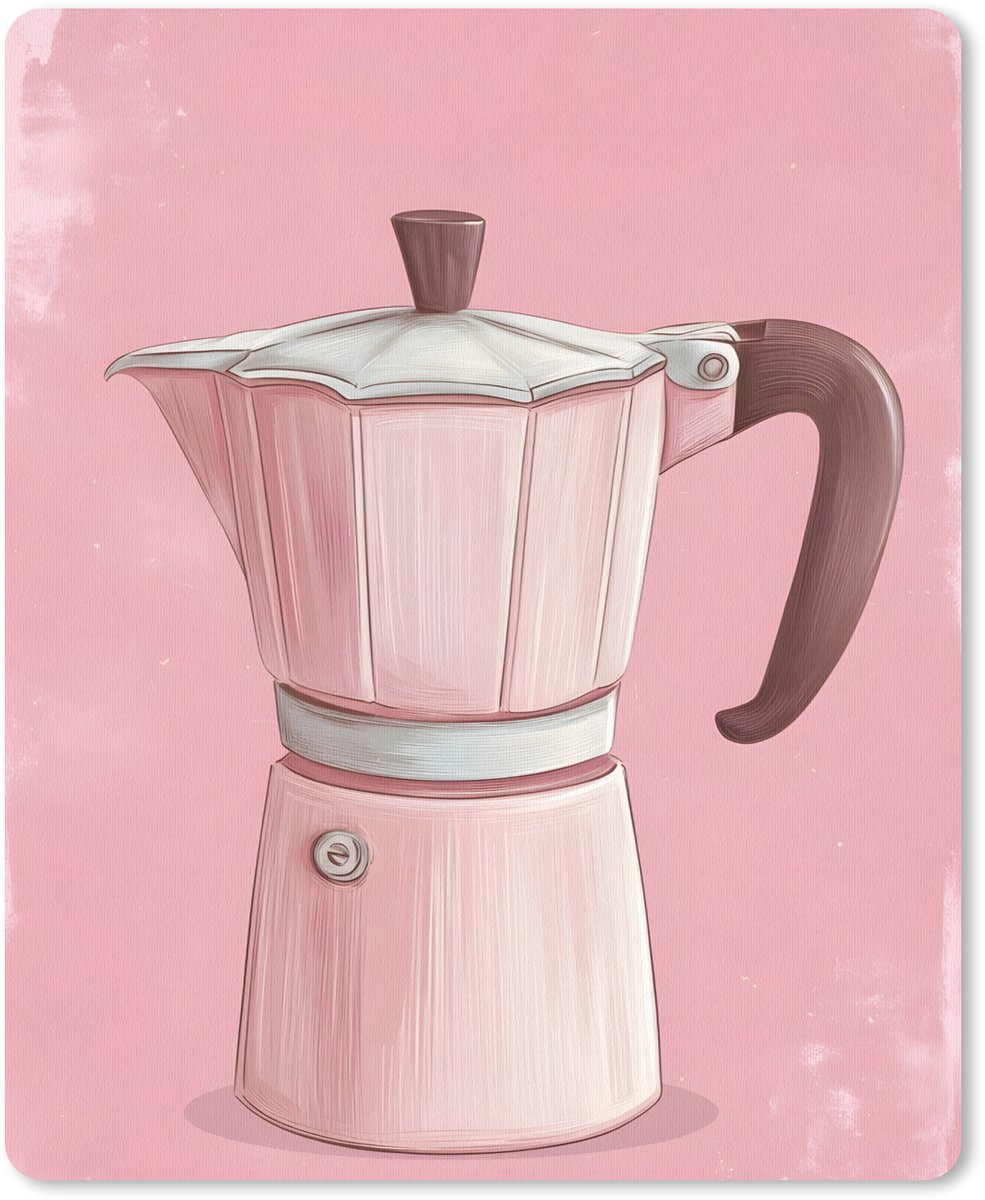 Muismat 19x23 cm - Mousepad Roze - Mokkapot - Illustratie - Koffie - Muismatten