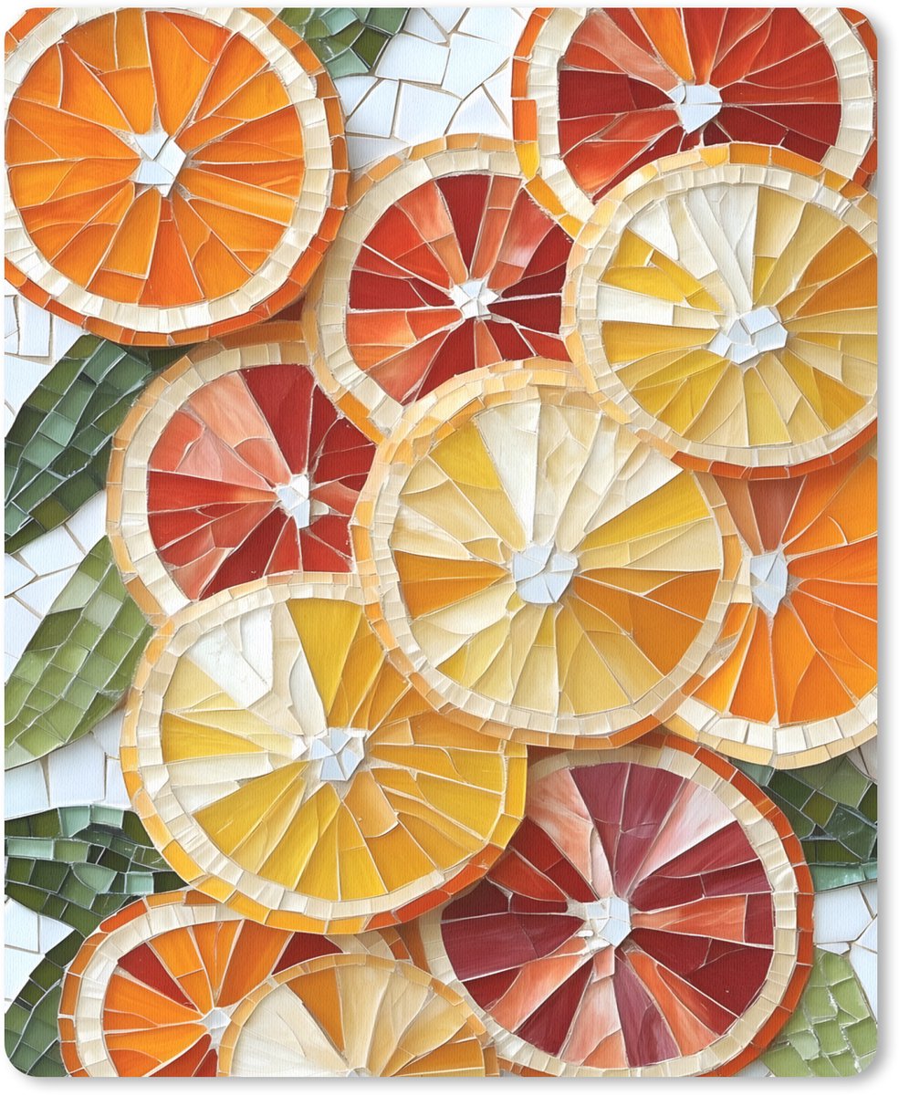 Muismat 19x23 cm - Mousepad Schijfjes - Fruit - Oranje - Mozaïek - Muismatten