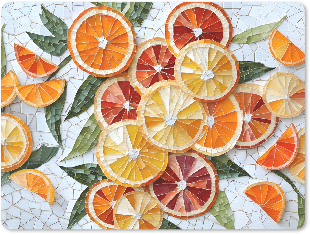 Muismat 23x19 cm - Mousepad Schijfjes - Fruit - Oranje - Mozaïek - Muismatten