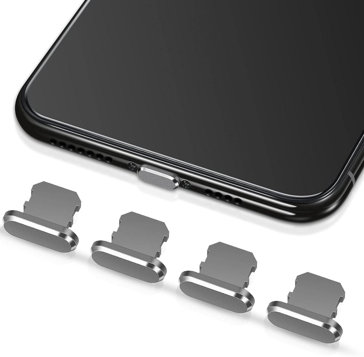 4-Pack anti-stofpluggen voor iPhone 11 12 13 14 Pro Max/X/XS/XR 7 8 Plus en iPad Mini/Air - Grijs