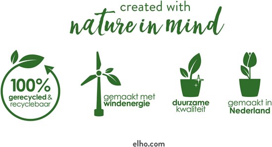 Logo met windmolen, 100% gerecycled & recyclebaar, duurzame kwaliteit en gemaakt in Nederland.