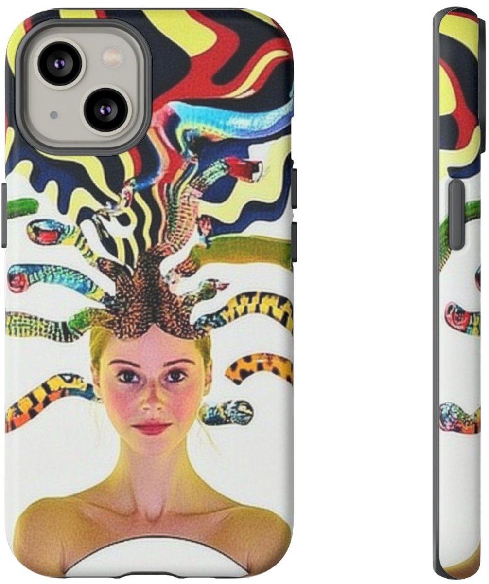 Kleurrijk Slangenhaar Abstract Portret – Telefoonhoesje Geschikt voor iPhone 14