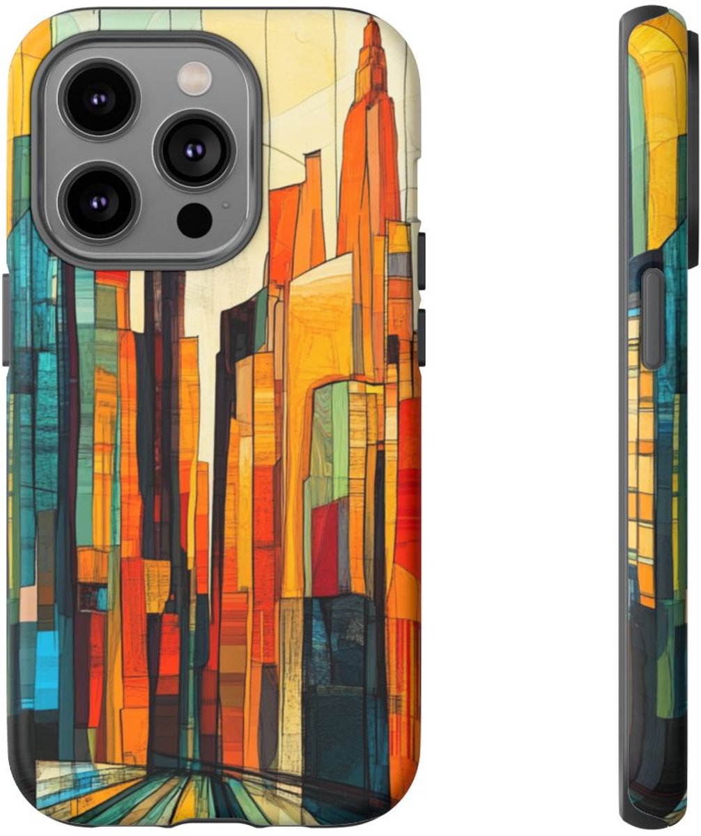 Abstracte Stadsgezicht in Warme Kleuren – Telefoonhoesje Geschikt voor iPhone 14 Pro