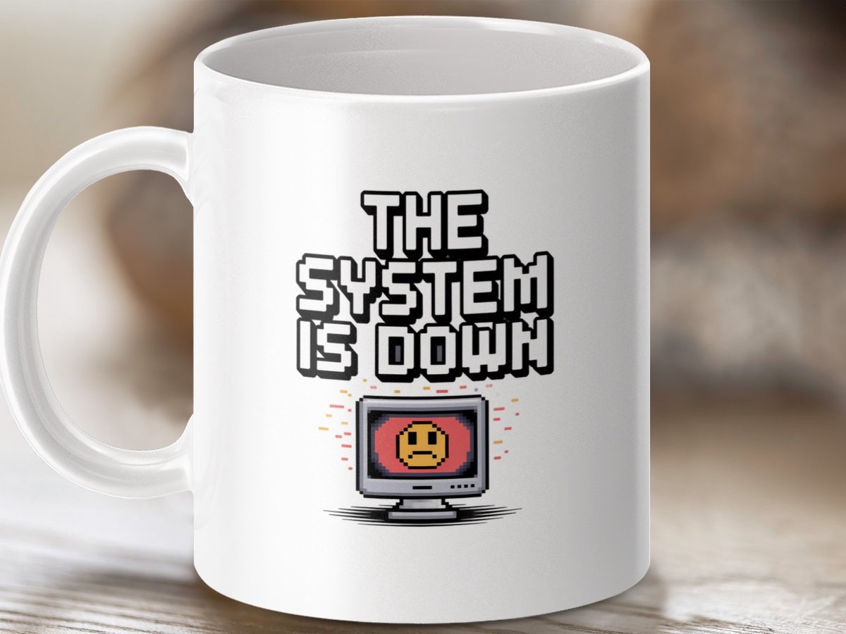 computer mug, pixel art mug, system down, nerd gift, geek gift, funny mug, retro gaming, tech gift, programmer mug, computer error, the system is, down mug, sarcastic mug