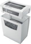 Witte Leitz IQ Home Office P4 papierversnipperaar boven een volle snipperbak, met het deksel eraf.