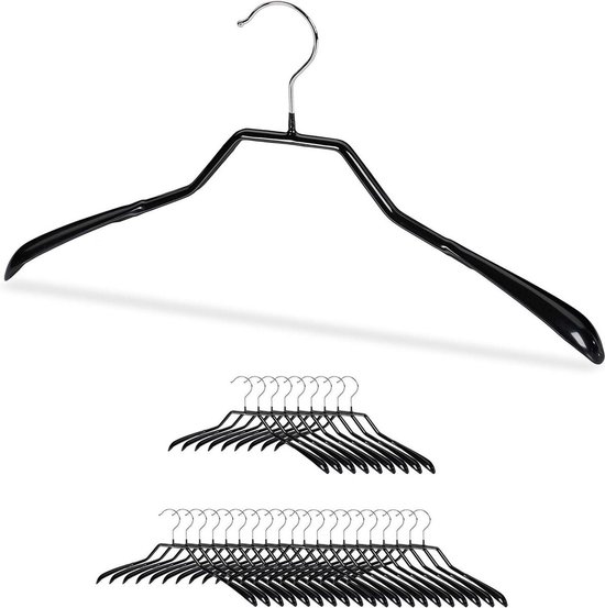 Relaxdays Set of 30 Clothes Hangers, Wide Shoulders, Non-Slip Rubber Metal Costume Coat Hanger, Black, 30 Pieces