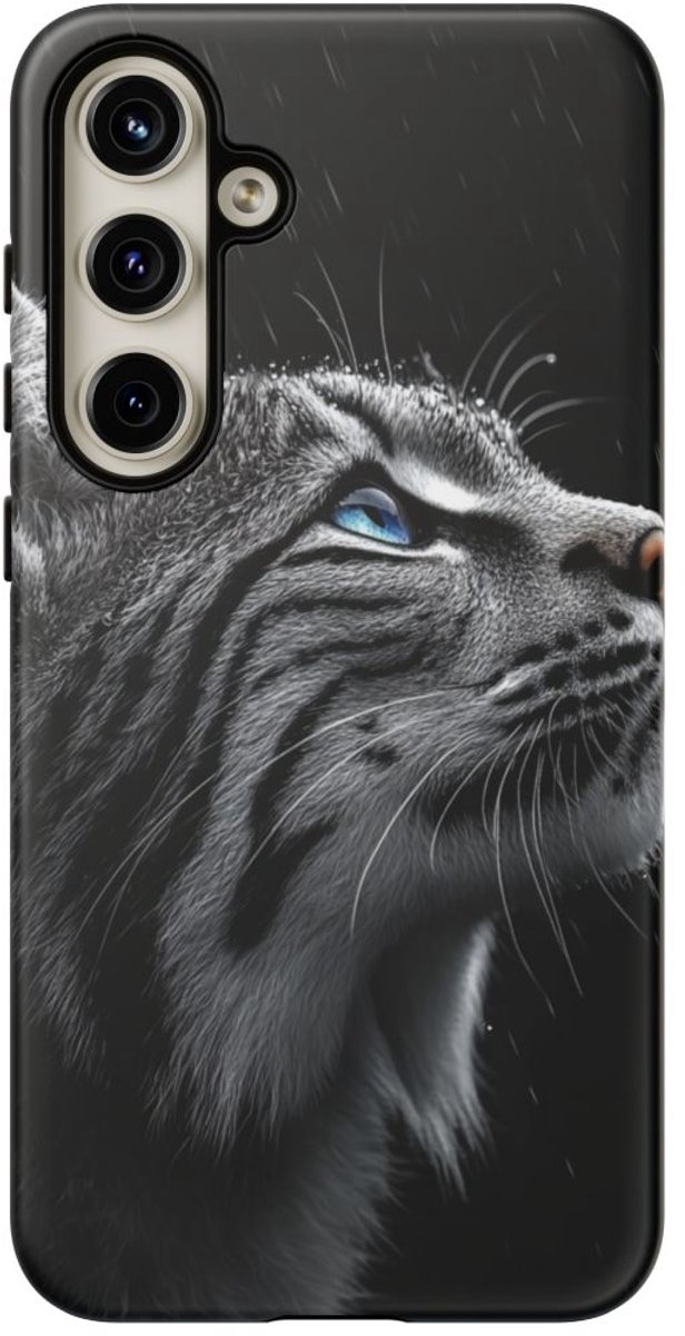 Zwart-Witte Lynx met Blauwe Ogen – Telefoonhoesje Geschikt voor Samsung Galaxy S24 Plus