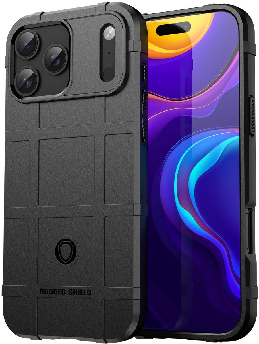 Mobigear Hoesje geschikt voor Apple iPhone 17 Pro Max Telefoonhoesje Flexibel TPU | Mobigear Rugged Shield Backcover Shockproof | Schokbestendig iPhone 17 Pro Max Telefoonhoesje | Anti Shock Proof - Zwart
