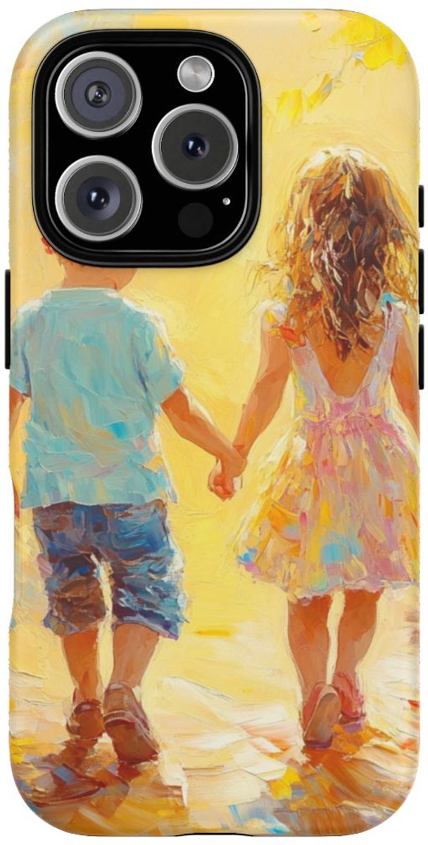 Kinderen Hand in Hand in Vrolijke Kleuren – Telefoonhoesje Geschikt voor iPhone 16 Pro