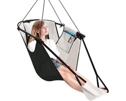 Chihee Hanging Chair with Footrest, U-Shaped Hanging Chair with Metal Frame, Robust Oxford Fabric Teslin Rocking Chair with Side Pocket, Cushion Carabiner, Strong Support and Breathability for Outdoor