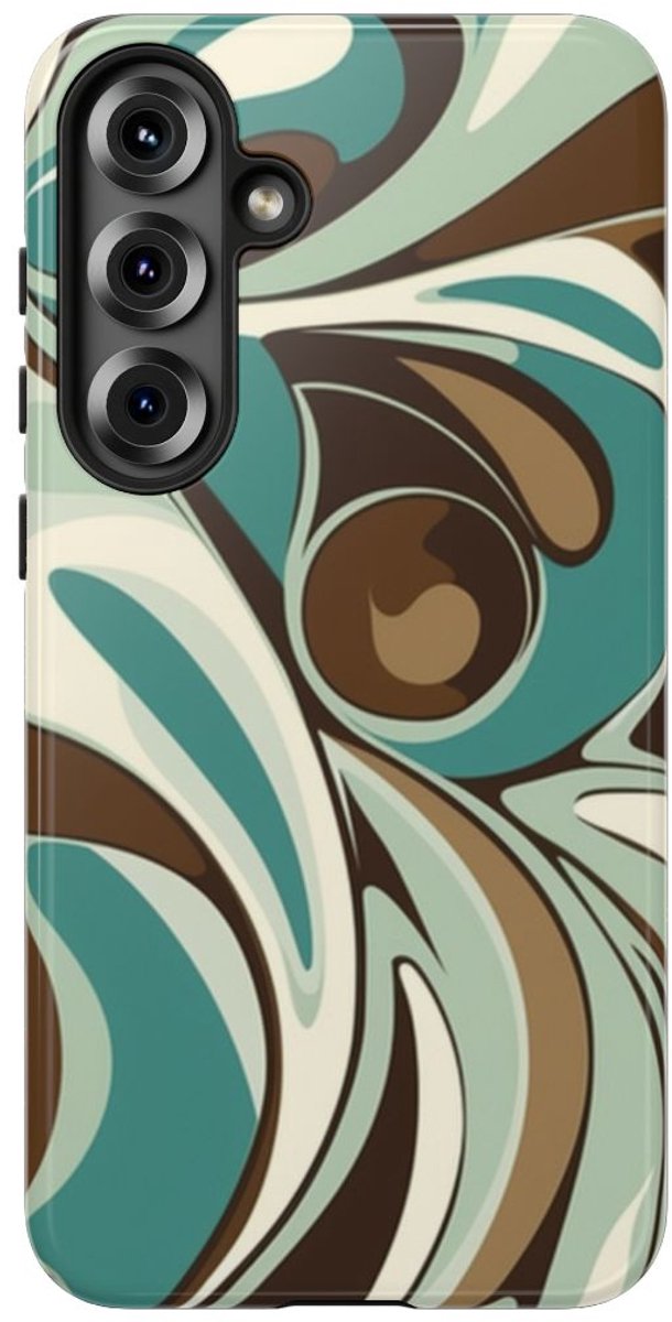 Abstracte Swirl in Teal en Bruin – Telefoonhoesje Geschikt voor Samsung Galaxy S25 Plus