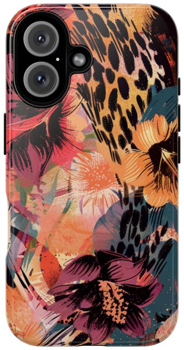 Abstracte Bloemen- en Dierenprint – Telefoonhoesje Geschikt voor iPhone 16
