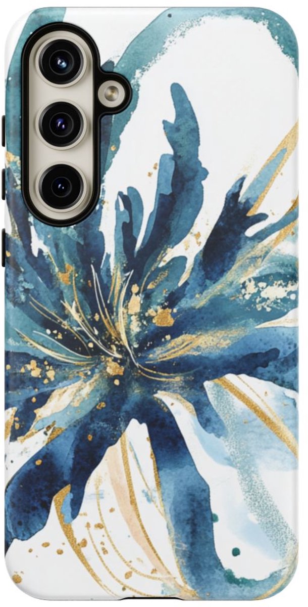 Abstracte Blauwe Bloemen Waterverf – Telefoonhoesje Geschikt voor Galaxy S24 Plus