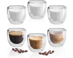 Espressokopjes glas dubbelwandig set van 6 80ml, Latte Macchiato glazen koffieglazen set dubbelwandig cappuccino glazen thermoglazen cappuccino kopjes