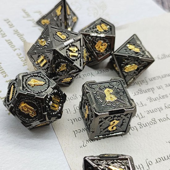 Ensemble de dés Joya Kids® Dungeons and Dragons | Set de Dés DnD Polydice | Ensemble de dés D&D | Ensemble de 7 dés en Métal | Coffre de rangement de Luxe inclus | Dés en métal Zwart