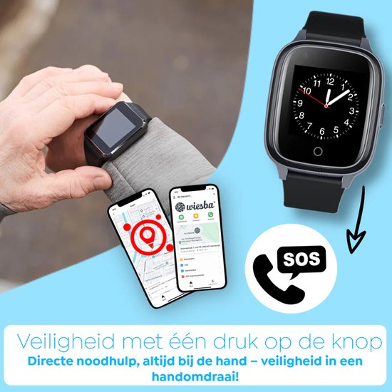 Wiesba WB5S - GPS Horloge Senior - Smartwatch voor Ouderen - Persoonlijke alarmen - alarm horloge ouderen - GPS Horloge Alzheimer - Valdetectie