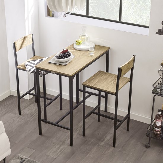 SoBuy OGT10-N Lot Table et 2 Tabourets de Bar Ensemble Table de Bar Bistrot 2 Chaises avec Repose-Pieds Table Haute Cuisine - Maison