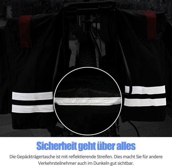 Fietstassen, elektrische fietstassen 30L waterdichte fietstas, dubbele achterdrager met reflecterende streep, voor woon-werkverkeer, reizen en picknick (rood) — afbeelding 5