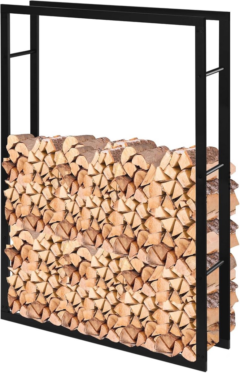 Brandhoutrek voor binnen en buiten - 150x100x25 cm, metalen opslag voor brandhout, ruimtebesparende houten standaard, zwart