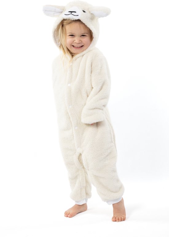 KIMU Onesie Schaap Pakje - Maat 110-116 - Schapenpak Kostuum Wit Lammetje Pak - Peuter Boxpakje Pyjama Zacht Huispak Jumpsuit Jongen Meisje Sinterklaas Kado