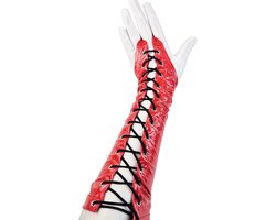 BamBella ® Handschoenen - Maat onesize - Datex (Mix latex en stof ) Sexy Rood Glans lak vetersluiting