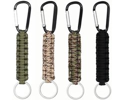 4 stuks sleutelhangers met karabijnhaak- gevlochten koord- karabijnhaak voor sleutels- outdoor- kamperen- wandelen- zwart- oranje- camouflage