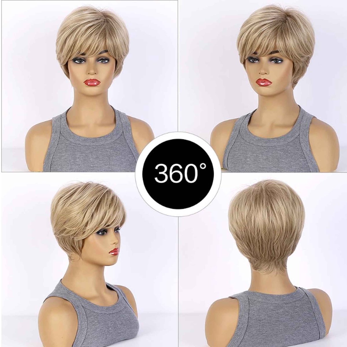 Perruque Courte Pixie Synthétique - Blond Doré Avec Frange - Bonnet Moyen - Neuf